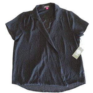 Vince Camuto Blouse Notch Collar Wrap Front Surplus V-Neck Black Dots